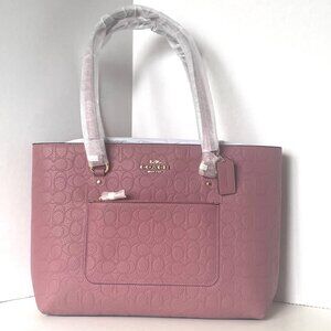 Coach Station Tote Bag Peony Pink Pebbled Signature Leather CDL99